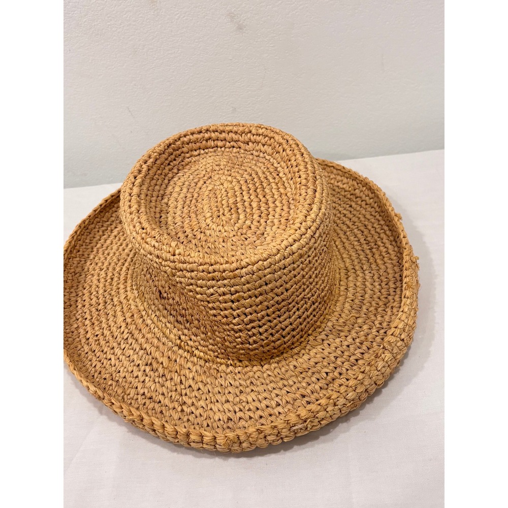 The Scala Collection Tan Woven Straw Boater Hat Natural Fiber One Size